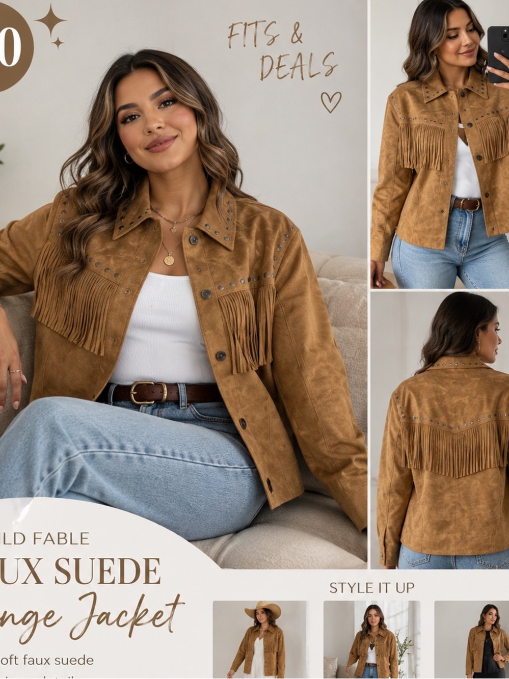 wild fable Tan Faux Suede Fringe Jacket